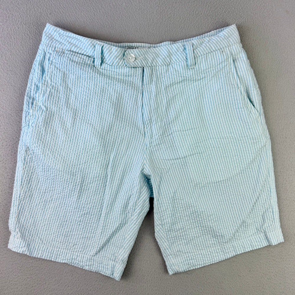 Criquet Seersucker Shorts Mens 33 Blue White Striped Preppy Cotton Chinos‎ Golf
